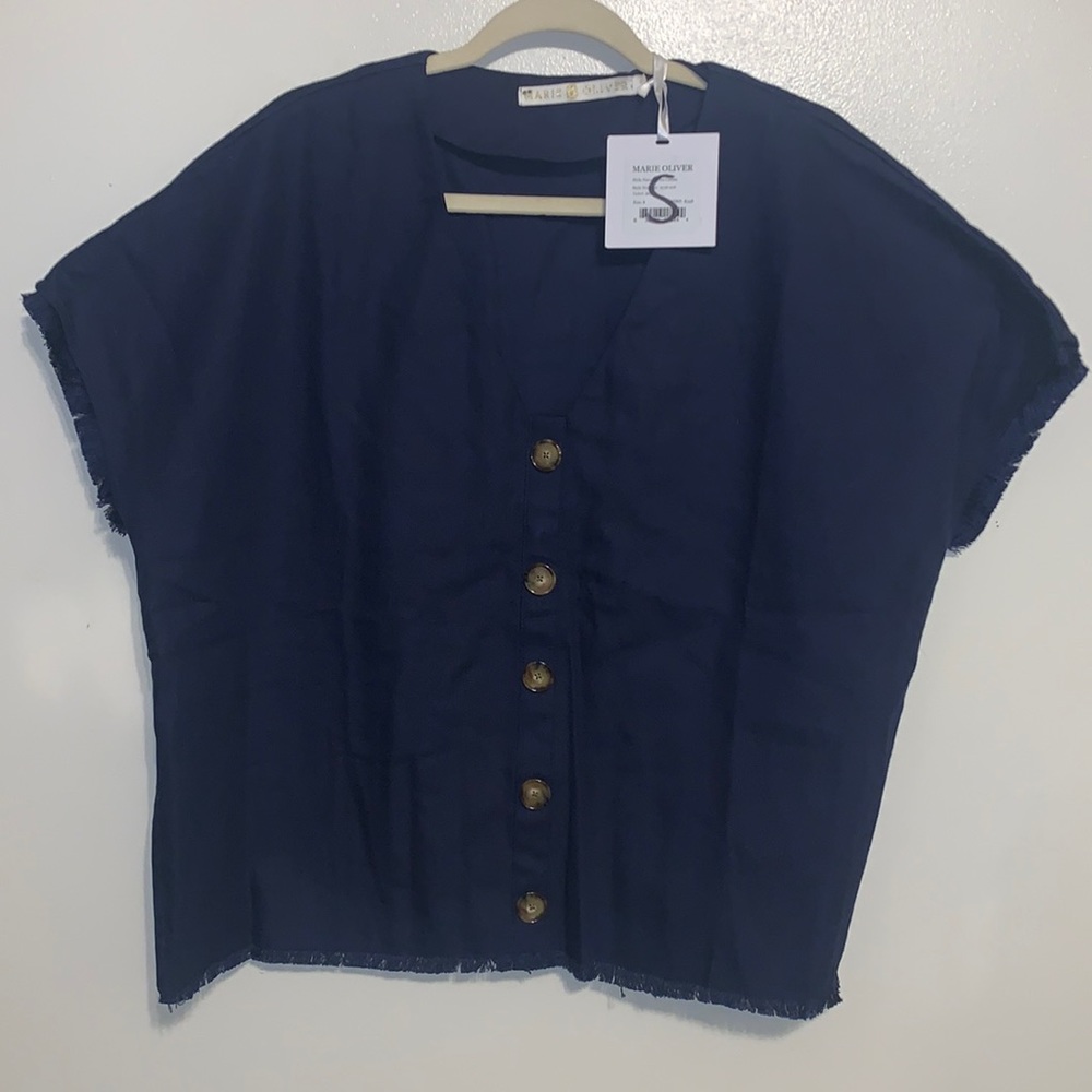 NWT Marie Oliver Clara Linen button down blouse nautical - Picture 2 of 9